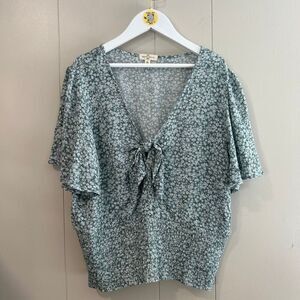 Mason & Belle Green Floral Tie Front Smocked Blouse Women’s Size Large